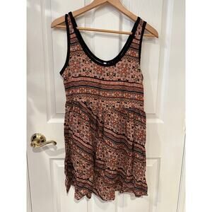 Love by Design Sleeveless Dress XS Rust Black Boho Print Rayon Scoop Neck